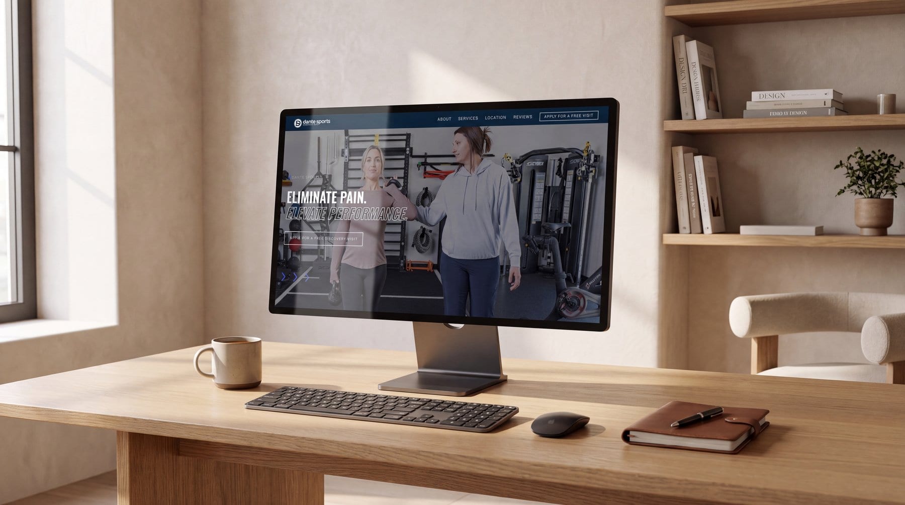Dante Sports Rehab website displayed on a desktop monitor