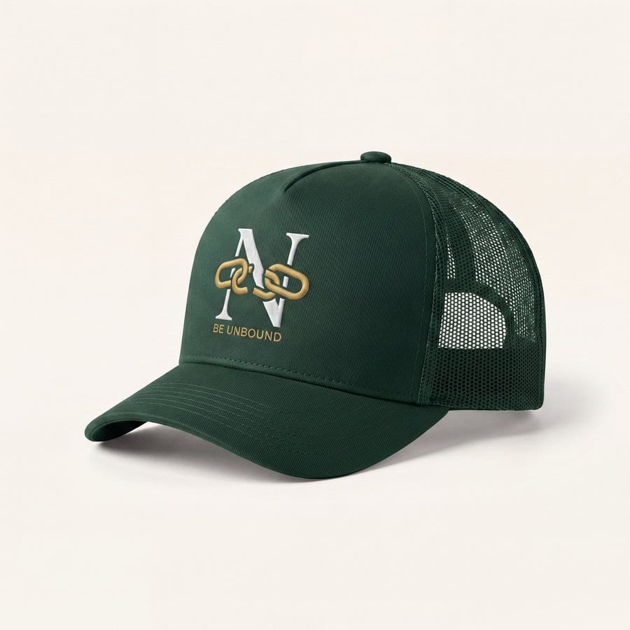 Nomad Fitness N monogram logo embroidered on a trucker hat