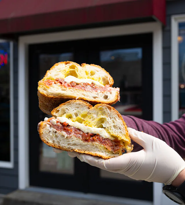 A Village Caprese sandwich outside Village Prime Meat Shoppe in East Quogue